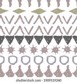 Abstract ethnic boho tribal seamless pattern geometric texture grunge crayons ink. brown gray White background. Can be used for greeting card design, Gift wrap, fabrics, wallpapers. Vector