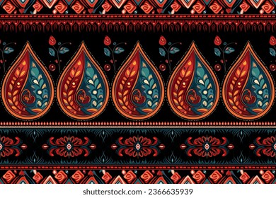 Resumen del patrón paisley de frontera étnica. Tela azteca motivos mandalas decoración textil papel pintado. Alfombra indígena tribal boho fondo vectorial de bordado tradicional africano americano 