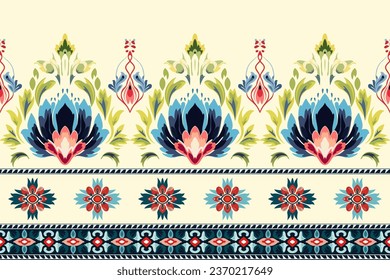 Abstract ethnic border pattern flower design. Aztec fabric boho mandalas textile wallpaper. Tribal native motif African American sari elegant embroidery vector background
