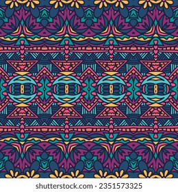 Abstract ethnic bright festive pattern for fabric. Geometric doodle colorful seamless pattern ornamental. Ethnic asian florals decorative textile print.