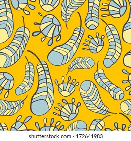 Abstract ethnic bright  objects seamless patterns with flowers,plumage.