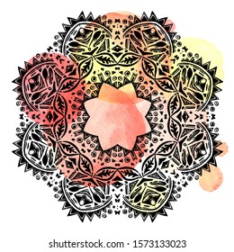 Abstract ethnic circle ornament . Vector illustration. Manual graphics. Geometric abstract pattern.