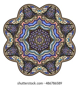 Abstract ethnic colored mandala ornamental pattern. Unique oriental style hand drawn design elements. templates for your designs.