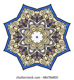 Abstract ethnic colored mandala ornamental pattern. Unique oriental style hand drawn design elements. templates for your designs.