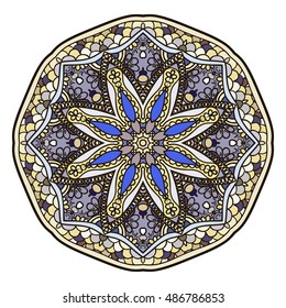 Abstract ethnic colored mandala ornamental pattern. Unique oriental style hand drawn design elements. templates for your designs.