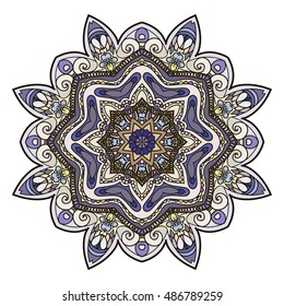 Abstract ethnic colored mandala ornamental pattern. Unique oriental style hand drawn design elements. templates for your designs.