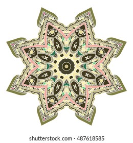 Abstract ethnic colored mandala ornamental pattern. Unique oriental style hand drawn design elements. templates for your designs.