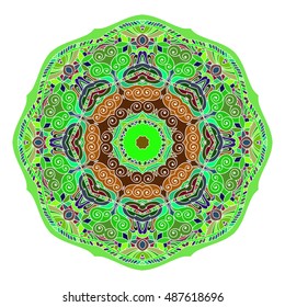 Abstract ethnic colored mandala ornamental pattern. Unique oriental style hand drawn design elements. templates for your designs.