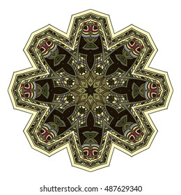 Abstract ethnic colored mandala ornamental pattern. Unique oriental style hand drawn design elements. templates for your designs.