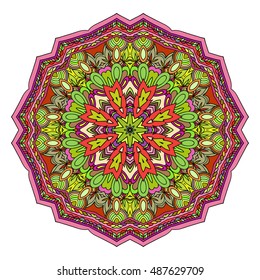 Abstract ethnic colored mandala ornamental pattern. Unique oriental style hand drawn design elements. templates for your designs.