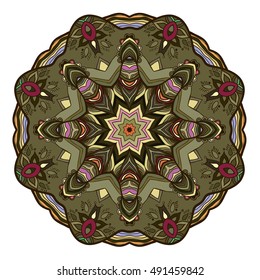 Abstract ethnic colored mandala ornamental pattern. Unique oriental style hand drawn design elements. templates for your designs.