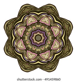 Abstract ethnic colored mandala ornamental pattern. Unique oriental style hand drawn design elements. templates for your designs.