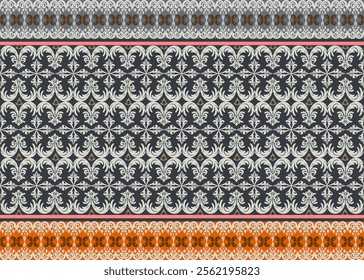 Abstract, ethnic damas fabric pattern, navy gray tones, traditional damas pattern for decorating textiles, backgrounds, shirts, rugs, curtains, cards as desired.