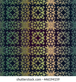 abstract ethnic floral pattern embossed in the form of a square of green color on a dark background