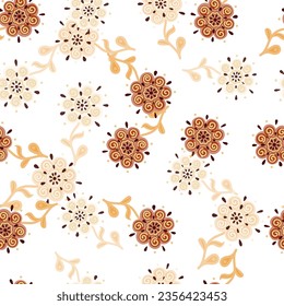 Abstract ethnic flower seamless pattern. Stylized floral botanical wallpaper. For fabric design, textile print, wrapping paper, cover. Vector illustration