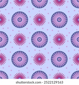 Abstract ethnic flower seamless pattern.Beutiful purple texture in vintage American,Mexican,African, mediterranean style.Aztec geometric fabric folk art background.Element boho design for print decor.