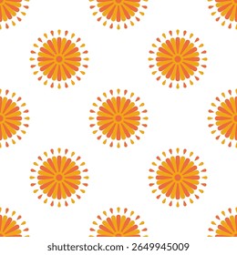 Abstract ethnic flower seamless pattern.Beutiful orange texture in vintage American, Mexican,African, mediterranean style.Cute geometric fabric folk art background.Element boho design for print decor.