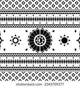 Abstract ethnic geometric background illustration. Seamless pattern of Aztec tribal design for fabric print and decoration. Black and white colors.