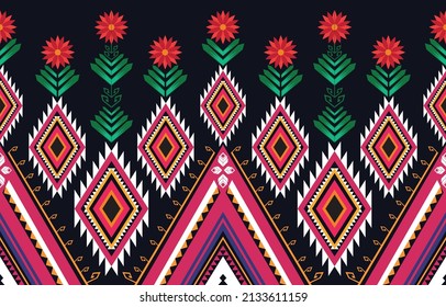Abstract ethnic geometric flower pattern design pattern for background,fabric,wrapping,clothing,carpet,wallpaper,clothing,wrapping,batik,fabric