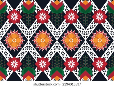 Abstract ethnic geometric flower pattern design pattern for background,fabric,wrapping,clothing,carpet,wallpaper,clothing,wrapping,batik,fabric