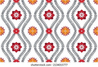 Abstract ethnic geometric flower pattern design pattern for background,fabric,wrapping,clothing,carpet,wallpaper,clothing,wrapping,batik,fabric