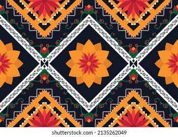 Abstract ethnic geometric flower pattern design pattern for background,fabric,wrapping,clothing,carpet,wallpaper,clothing,wrapping,batik,fabric