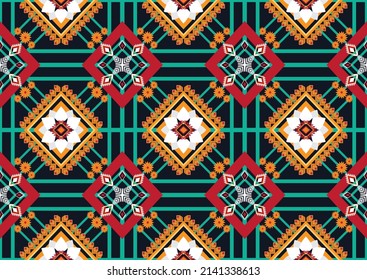 Abstraktes, ethnisch geometrisches Blumenmuster Muster für Hintergrund, Stoff, Umhüllung, Kleidung, Teppich, Tapeten, Kleidung, Umhüllung, Batik, Stoff