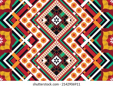 Abstract ethnic geometric flower pattern design pattern for background,fabric,wrapping,clothing,carpet,wallpaper,clothing,wrapping,batik,fabric