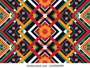 Resumen de patrones de flores geométricas étnicas para el fondo, tela, envoltura, ropa, alfombra, papel pintado, ropa, prendas de vestir, batik, tela