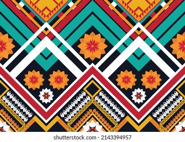 Resumen de patrones de flores geométricas étnicas para el fondo, tela, envoltura, ropa, alfombra, papel pintado, ropa, prendas de vestir, batik, tela