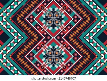 Abstract ethnic geometric flower pattern design pattern for background,fabric,wrapping,clothing,carpet,wallpaper,clothing,wrapping,batik,fabric