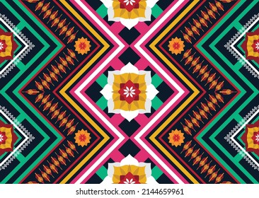 Abstract ethnic geometric flower pattern design pattern for background,fabric,wrapping,clothing,carpet,wallpaper,clothing,wrapping,batik,fabric
