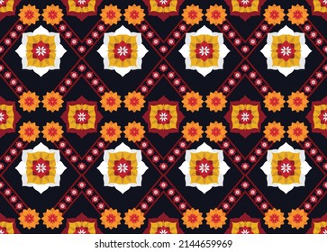 Abstract ethnic geometric flower pattern design pattern for background,fabric,wrapping,clothing,carpet,wallpaper,clothing,wrapping,batik,fabric