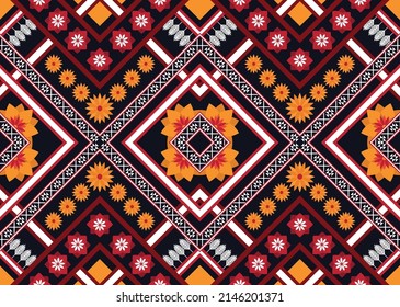 Resumen de patrones de flores geométricas étnicas para el fondo, tela, envoltura, ropa, alfombra, papel pintado, ropa, prendas de vestir, batik, tela