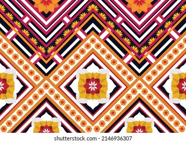 Abstract ethnic geometric flower pattern design pattern for background,fabric,wrapping,clothing,carpet,wallpaper,clothing,wrapping,batik,fabric