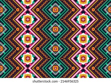 Abstract ethnic geometric flower pattern design pattern for background,fabric,wrapping,clothing,carpet,wallpaper,clothing,wrapping,batik,fabric