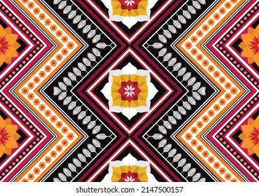 Resumen de patrones de flores geométricas étnicas para el fondo, tela, envoltura, ropa, alfombra, papel pintado, ropa, prendas de vestir, batik, tela