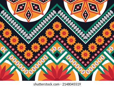 Abstract ethnic geometric flower pattern design pattern for background,fabric,wrapping,clothing,carpet,wallpaper,clothing,wrapping,batik,fabric