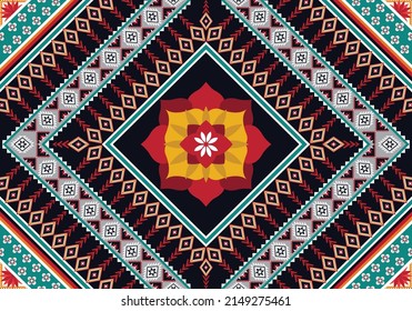 Abstract ethnic geometric flower pattern design pattern for background,fabric,wrapping,clothing,carpet,wallpaper,clothing,wrapping,batik,fabric