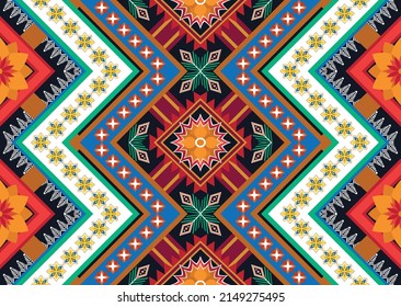 Resumen de patrones de flores geométricas étnicas para el fondo, tela, envoltura, ropa, alfombra, papel pintado, ropa, prendas de vestir, batik, tela
