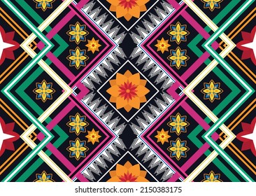 Resumen de patrones de flores geométricas étnicas para el fondo, tela, envoltura, ropa, alfombra, papel pintado, ropa, prendas de vestir, batik, tela