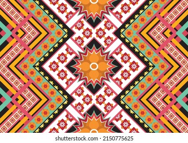 Resumen de patrones de flores geométricas étnicas para el fondo, tela, envoltura, ropa, alfombra, papel pintado, ropa, prendas de vestir, batik, tela
