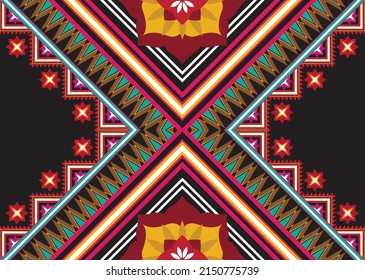 Abstract ethnic geometric flower pattern design pattern for background,fabric,wrapping,clothing,carpet,wallpaper,clothing,wrapping,batik,fabric