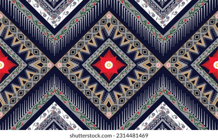 Abstract Ethnic Geometric orientation art. Seamless pattern in tribal, folk embroidery, and Mexican style. Aztec geometric art ornament print.Design carpet, cover.wallpaper, wrapping, fabric, cloting