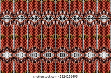 Abstract ethnic geometric pattern black white yellow orange red design for background or wallpaper,Ikat geometric folklore ornament. Tribal ethnic vector texture. Seamless striped pattern in Aztec 