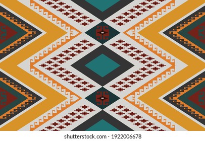 Abstract ethnic geometric pattern design on Blue background for wallpaper.