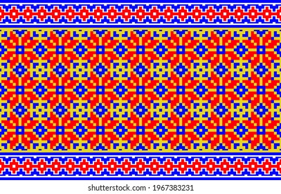 Abstract ethnic geometric pattern design for fabric, curtain, background, carpet, wallpaper, clothing, wrapping, Batik, Vector illustration. Seamless pattern repeating design with geometric shapes.
