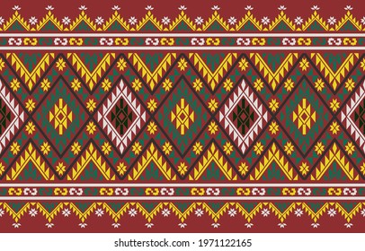 Abstract ethnic geometric pattern design for fabric, curtain, background, carpet, wallpaper, clothing, wrapping, Batik, Vector illustration. Seamless pattern repeating design with geometric shapes.