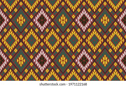 Abstract ethnic geometric pattern design for fabric, curtain, background, carpet, wallpaper, clothing, wrapping, Batik, Vector illustration. Seamless pattern repeating design with geometric shapes.