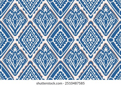 Abstract ethnic geometric pattern design for background or wallpaper,Ethnic pattern background in blue, blue-black and white colors, vector illustration.